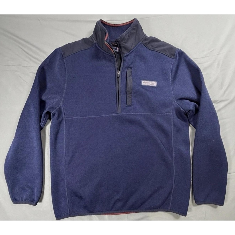 Vineyard Vines Sweatshirt Mens Medium Blue 1/4 Zip Mock Neck Knit Pockets Logo